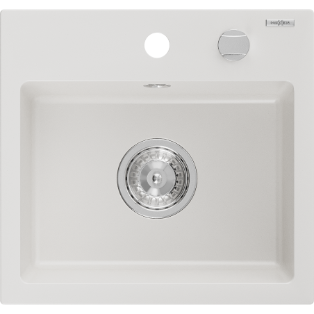 Mexen Milo granieten spoelbak 1-komoors 435 x 410 mm, wit, sifon chroom - 6505441000-20