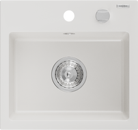Mexen Milo single-bowl granite sink 435 x 410 mm, white, chrome siphon - 6505441000-20