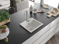 Mexen Milo fregadero de granito de 1 cámara 435 x 410 mm, blanco, sifón cromo - 6505441000-20