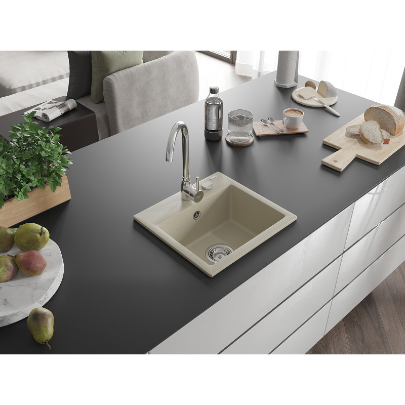 Mexen Milo Granitspüle 1-beckig 435 x 410 mm, beige, Siphon verchromt - 6505441000-69