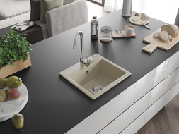 Mexen Milo granitizlietne izlietne ar vienu nodalījumu 435 x 410 mm, bēša, sifons hromēts - 6505441000-69