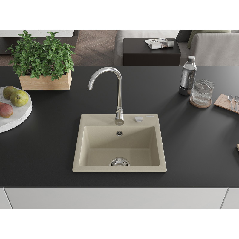 Mexen Milo granit gootsteen 1-bak 435 x 410 mm, beige, verchroomde sifon - 6505441000-69