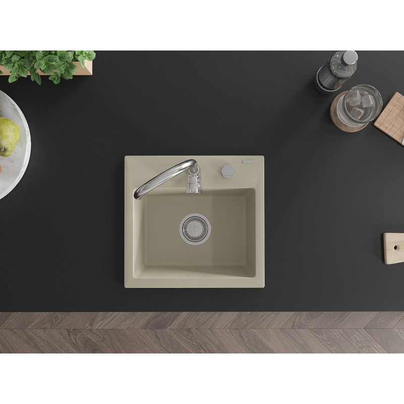 Mexen Milo granit gootsteen 1-bak 435 x 410 mm, beige, verchroomde sifon - 6505441000-69