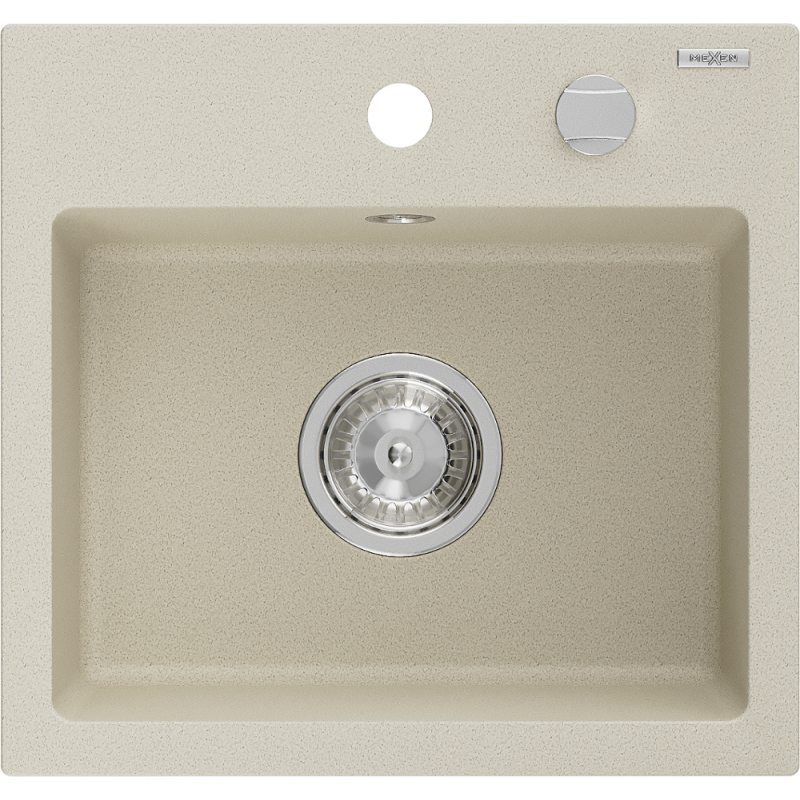 Mexen Milo fregadero de granito de 1 compartimento 435 x 410 mm, beige, sifón cromado - 6505441000-69