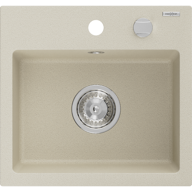Mexen Milo granit gootsteen 1-bak 435 x 410 mm, beige, verchroomde sifon - 6505441000-69