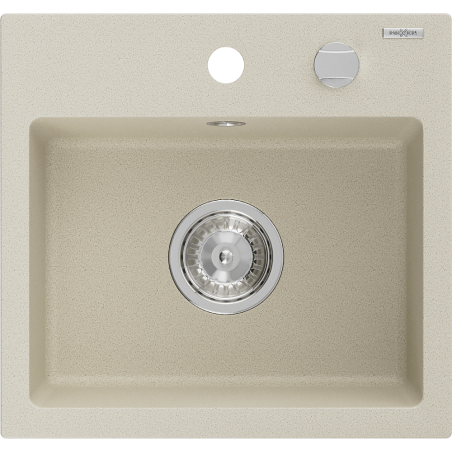 Mexen Milo granit gootsteen 1-bak 435 x 410 mm, beige, verchroomde sifon - 6505441000-69
