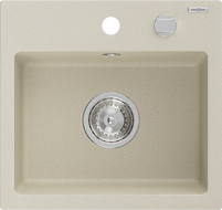 Mexen Milo granite sink 1-bowl 435 x 410 mm, beige, chrome siphon - 6505441000-69