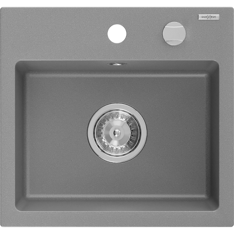 Mexen Milo granieten gootsteen 1-komor 435 x 410 mm, grijs, sifon chroom - 6505441000-71