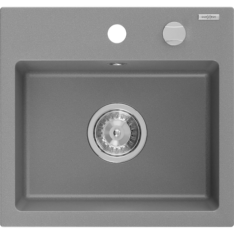 Mexen Milo granitni sudoper s jednom komorom 435 x 410 mm, sivi, kromirani sifon - 6505441000-71