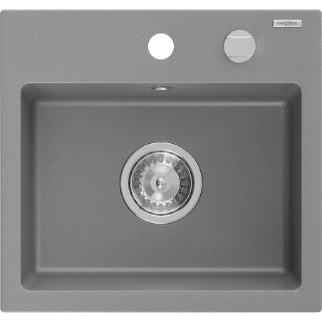 Mexen Milo granieten gootsteen 1-komor 435 x 410 mm, grijs, sifon chroom - 6505441000-71