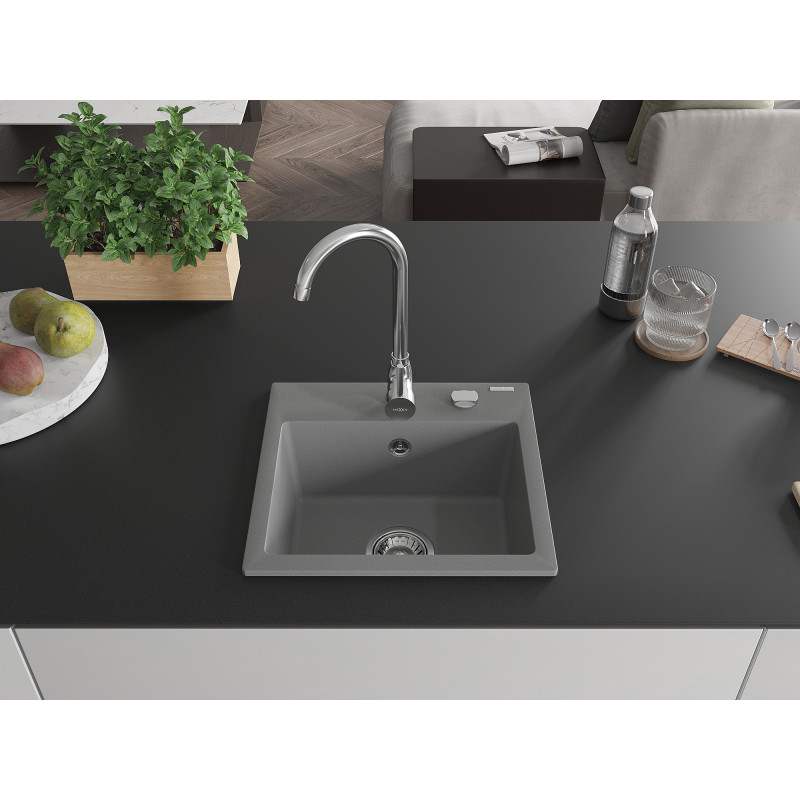 Mexen Milo Granitspüle 1-Becken 435 x 410 mm, grau, Siphon Chrom - 6505441000-71