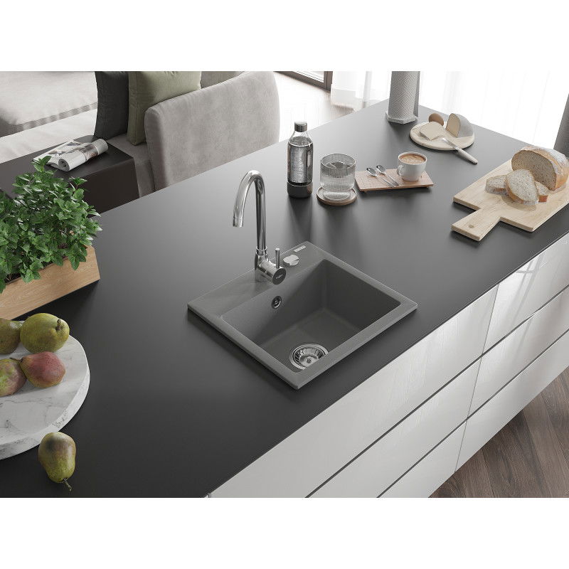 Mexen Milo granitdiskho 1-kammare 435 x 410 mm, grå, kromsifon - 6505441000-71