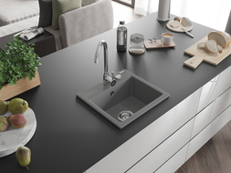 Mexen Milo Granitspüle 1-beckig 435 x 410 mm, grau, Siphon Chrom - 6505441000-71