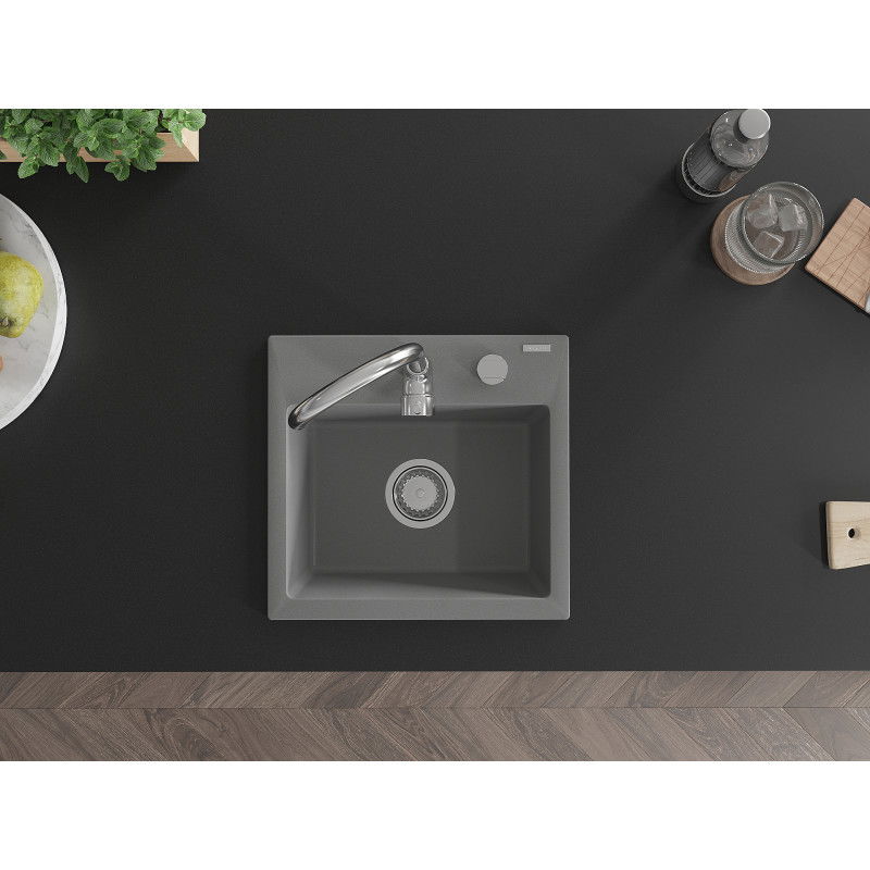 Mexen Milo granitdiskho 1-kammare 435 x 410 mm, grå, kromsifon - 6505441000-71
