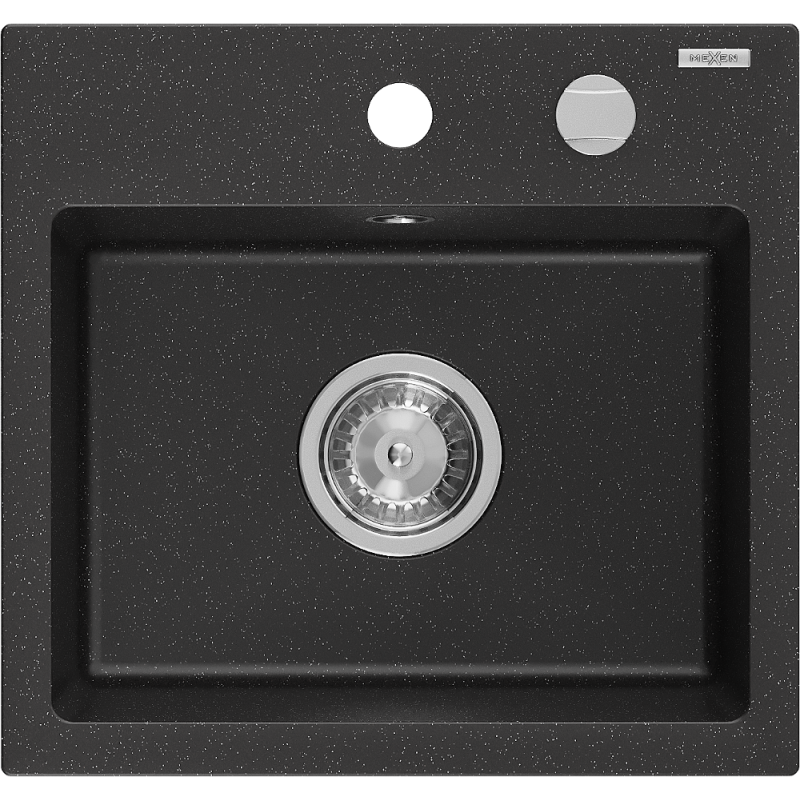 Mexen Milo granitdiskho med 1 ho, 435 x 410 mm, svart/silver metallic, kromsifon - 6505441000-73