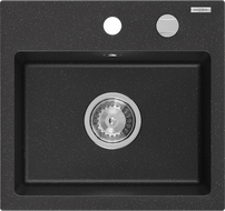 Mexen Milo fregadero de granito de 1 cubeta 435 x 410 mm, negro/plateado metálico, sifón cromo - 6505441000-73