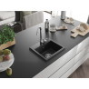Mexen Milo granit gootsteen 1-komig 435 x 410 mm, zwart/zilveren metallic, chrom sifon - 6505441000-73
