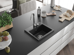 Mexen Milo évier granite 1 bac 435 x 410 mm, noir/argent métallisé, siphon chromé - 6505441000-73
