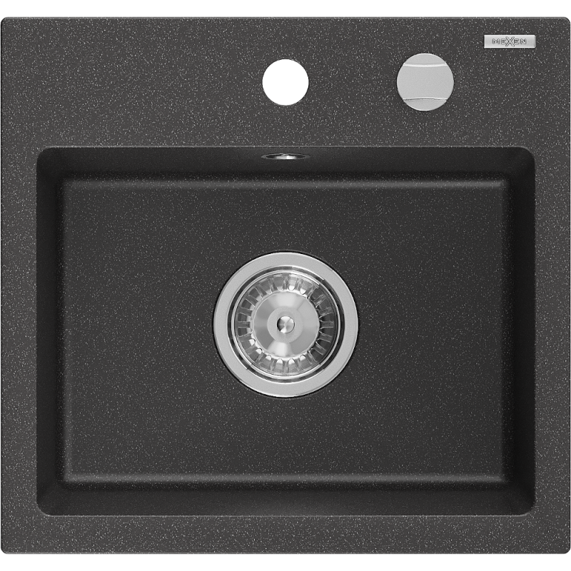 Mexen Milo évier en granit 1 bac 435 x 410 mm, noir moucheté, siphon chromé - 6505441000-76