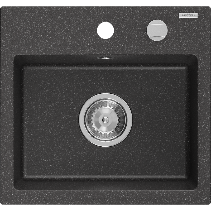 Mexen Milo fregadero de granito de 1 compartimento 435 x 410 mm, negro moteado, sifón cromado - 6505441000-76