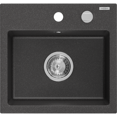 Mexen Milo Granitspüle 1-beckig 435 x 410 mm, schwarz gesprenkelt, Chrom-Siphon - 6505441000-76