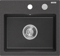 Mexen Milo single-bowl granite sink 435 x 410 mm, black speckled, chrome siphon - 6505441000-76
