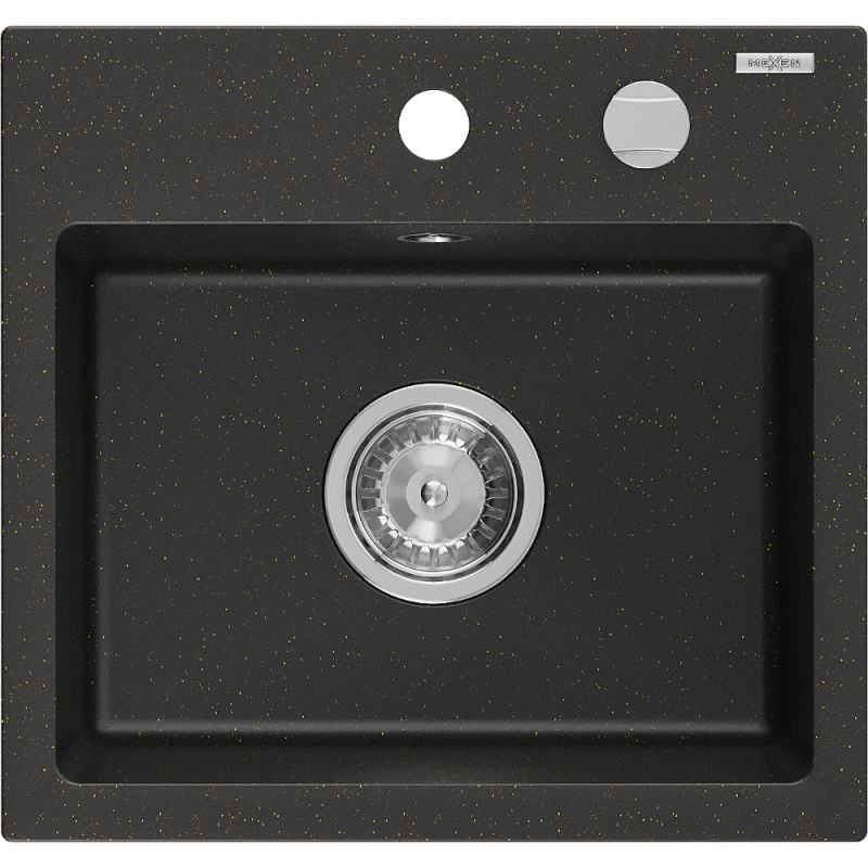 Mexen Milo lavello in granito monovasca 435 x 410 mm, nero/oro metallizzato, sifone cromato - 6505441000-75