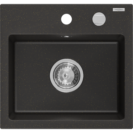 Mexen Milo fregadero de granito de 1 cubeta 435 x 410 mm, negro/dorado metálico, sifón cromo - 6505441000-75