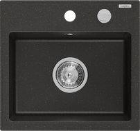 Mexen Milo 1-bowl Granite Sink 435 x 410 mm, Black/Gold Metallic, Chrome Siphon - 6505441000-75