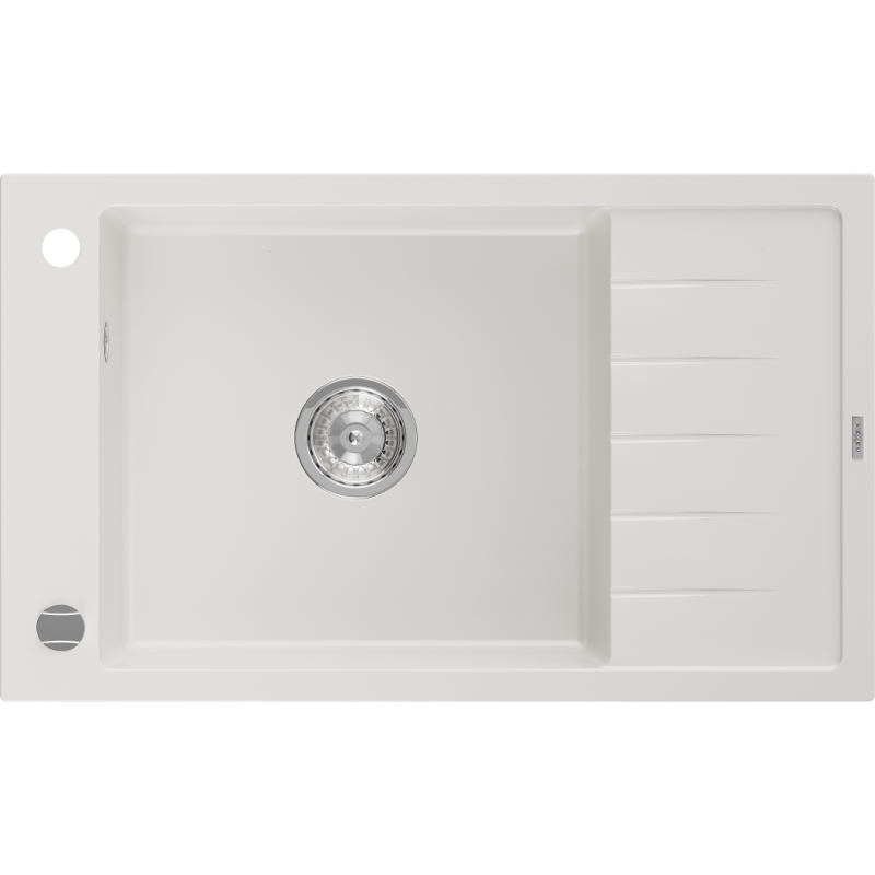 Mexen Elias granit diskbänk 1-ho med avrinningsyta 795 x 480 mm, vit, krom avloppsventil - 6511791005-20