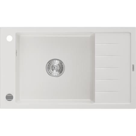 Mexen Elias 1-bowl granite kitchen sink with drainer 795 x 480 mm, white, chrome siphon - 6511791005-20