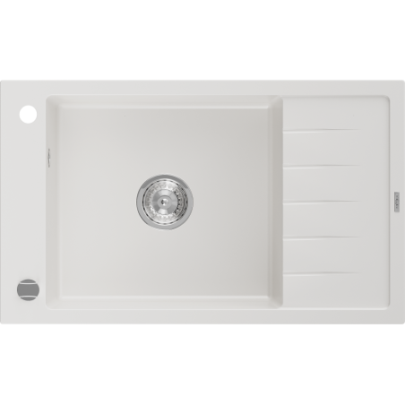 Mexen Elias fregadero de granito de 1 compartimento con escurridor 795 x 480 mm, blanco, sifón cromado - 6511791005-20
