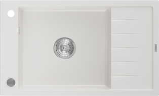 Mexen Elias fregadero de granito de 1 compartimento con escurridor 795 x 480 mm, blanco, sifón cromado - 6511791005-20