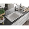 Mexen Elias 1-bowl granite kitchen sink with drainer 795 x 480 mm, white, chrome siphon - 6511791005-20