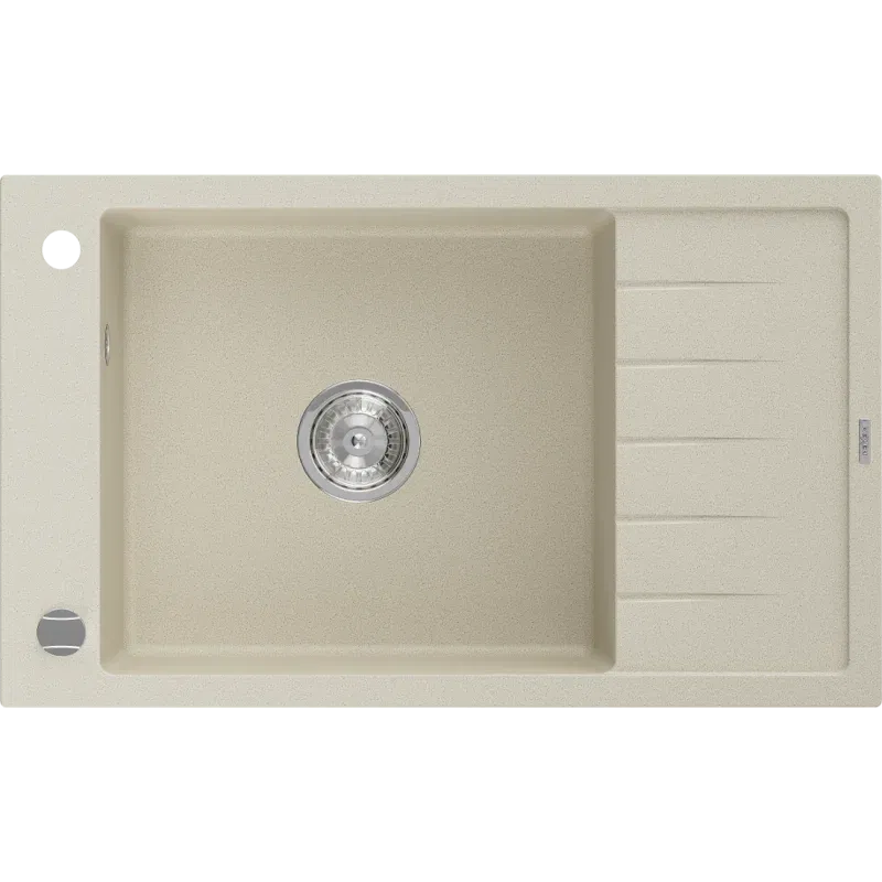 Mexen Elias évier de cuisine en granit 1 bac avec égouttoir 795 x 480 mm, beige, siphon chromé - 6511791005-69