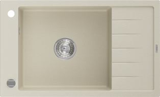 Mexen Elias Granitspüle 1-beckig mit Abtropffläche 795 x 480 mm, beige, Siphon Chrom - 6511791005-69