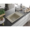 Mexen Elias Granitspüle 1-beckig mit Abtropffläche 795 x 480 mm, beige, Siphon Chrom - 6511791005-69