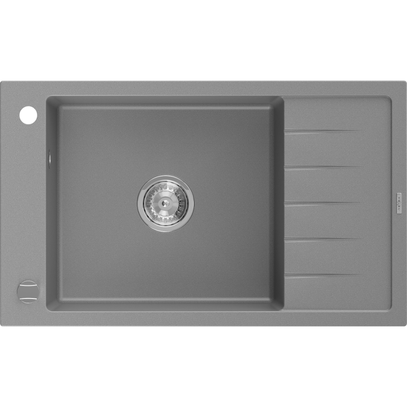 Mexen Elias évier en granit 1 bac avec égouttoir 795 x 480 mm, gris, siphon chromé - 6511791005-71