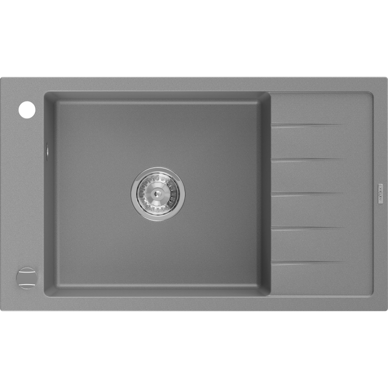 Mexen Elias Granitspüle 1-Becken mit Abtropffläche 795 x 480 mm, grau, Chrom-Siphon - 6511791005-71