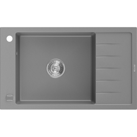 Mexen Elias granieten gootsteen 1-kompartment met afdruiprek 795 x 480 mm, grijs, chromen sifon - 6511791005-71