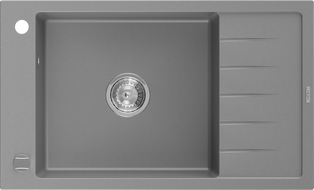 Mexen Elias Granitspüle 1-Becken mit Abtropffläche 795 x 480 mm, grau, Chrom-Siphon - 6511791005-71