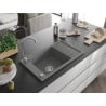 Mexen Elias Granitspüle 1-Becken mit Abtropffläche 795 x 480 mm, grau, Chrom-Siphon - 6511791005-71