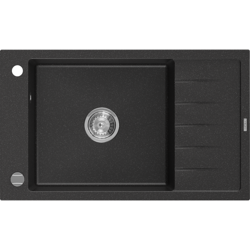 Mexen Elias granieten gootsteen 1-kompartiment met afdruiprek 795 x 480 mm, zwart/zilver metallic, sifon chroom - 6511791005-73