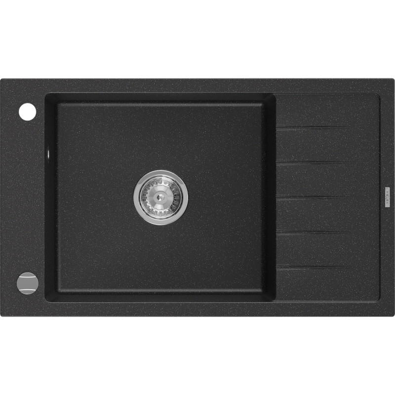 Mexen Elias graniitist ühe kambriga valamu nõrutusplaadiga 795 x 480 mm, must/hõbedane metalik, kroom sifoon - 6511791005-73