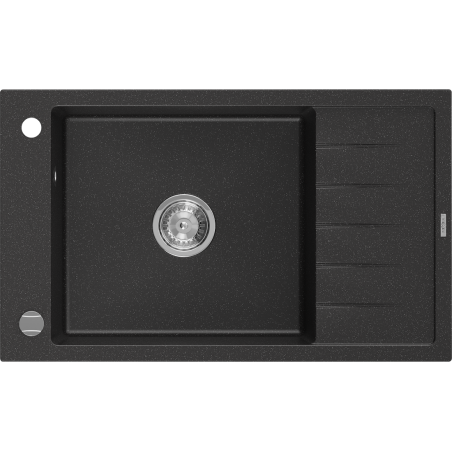 Mexen Elias Granitspüle 1-Becken mit Abtropffläche 795 x 480 mm, schwarz/silber metallic, Chrom-Siphon - 6511791005-73