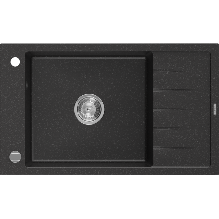Mexen Elias lavello in granito a 1 vasca con gocciolatoio 795 x 480 mm, nero/argento metallico, sifone cromato - 6511791005-73