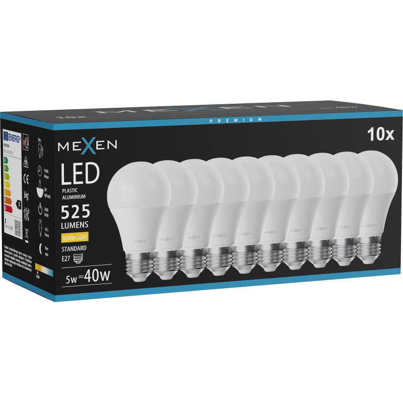 Mexen Nova 10x Ampoule LED E27, A60, 5W, Chaude - 3000K, 525 lm - L100-E27-0530-01x10