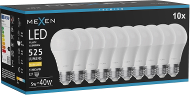Mexen Nova 10x LED pirn E27, A60, 5W, Soe - 3000K, 525 lm - L100-E27-0530-01x10