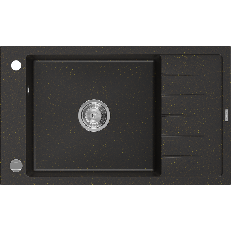 Mexen Elias lavello in granito a 1 vasca con sgocciolatoio 795 x 480 mm, nero/oro metallizzato, sifone cromato - 6511791005-75
