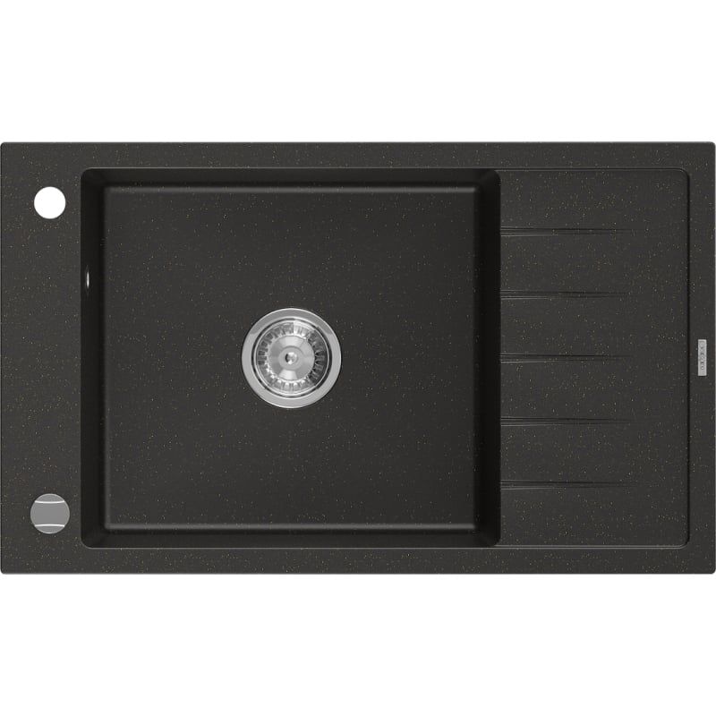 Mexen Elias zlewozmywak granitowy 1-komorowy z ociekaczem 795 x 480 mm, czarny/złoty metalik, syfon chrom - 6511791005-75